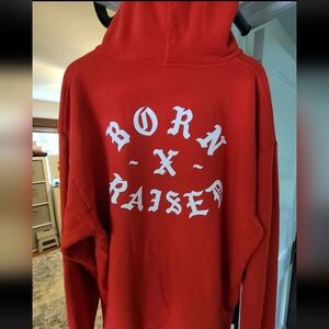 BORN X RAISED Bold Red Hoodie. LARGE MENS